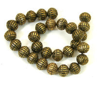 10x11mm Faceted Round Beads, antique gold, 29 beads per strand