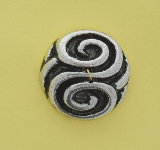 Button 26mm Antique Silver Finish Swirl Round Embellishment