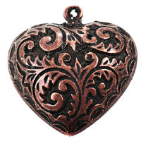 19mm Baroque Heart Pendant/Charm w/Ring, Antiqued Copper, pk/6