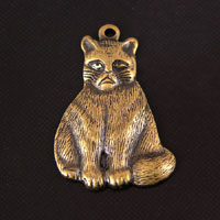 22mm Sitting Cat Charms, Vintage Brass, pack of 6