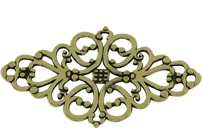 42mm Filigree Rhombus Charm, antique gold, pack of 12