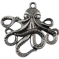2 1/4" Octopus Charm, Antique Silver, Pack of 6