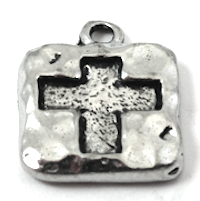 16mm Small Cross  Dimpled Charm, each