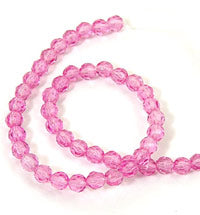 6mm Faceted Lucite Round Beads, Rose, 12in strand