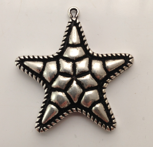 38mm Textured Star Fish Pendant Charm, Ant. Antique Silver -pk/6