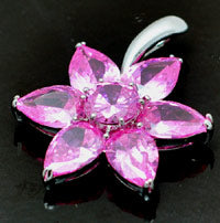 30mm(1.18in) Cubic Zirconia Flower Pendant, Pink Crystal, ea