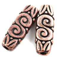30x10mm Tabular Rectangle Carved, Antiqued Copper Bead, 12 Strand