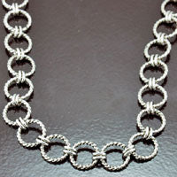 Antiqued Classic Silver Textured Rope Ring and Connector Chain