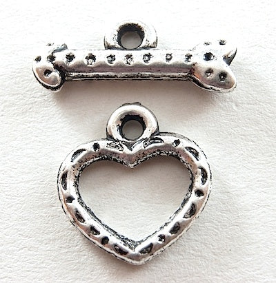 17mm Heart & Arrow Toggle Clasp, Classic Silver, 4 sets