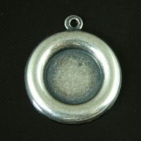 16mm Metal Bezel Charm w/loop bail, Classic Silver, pack of 6