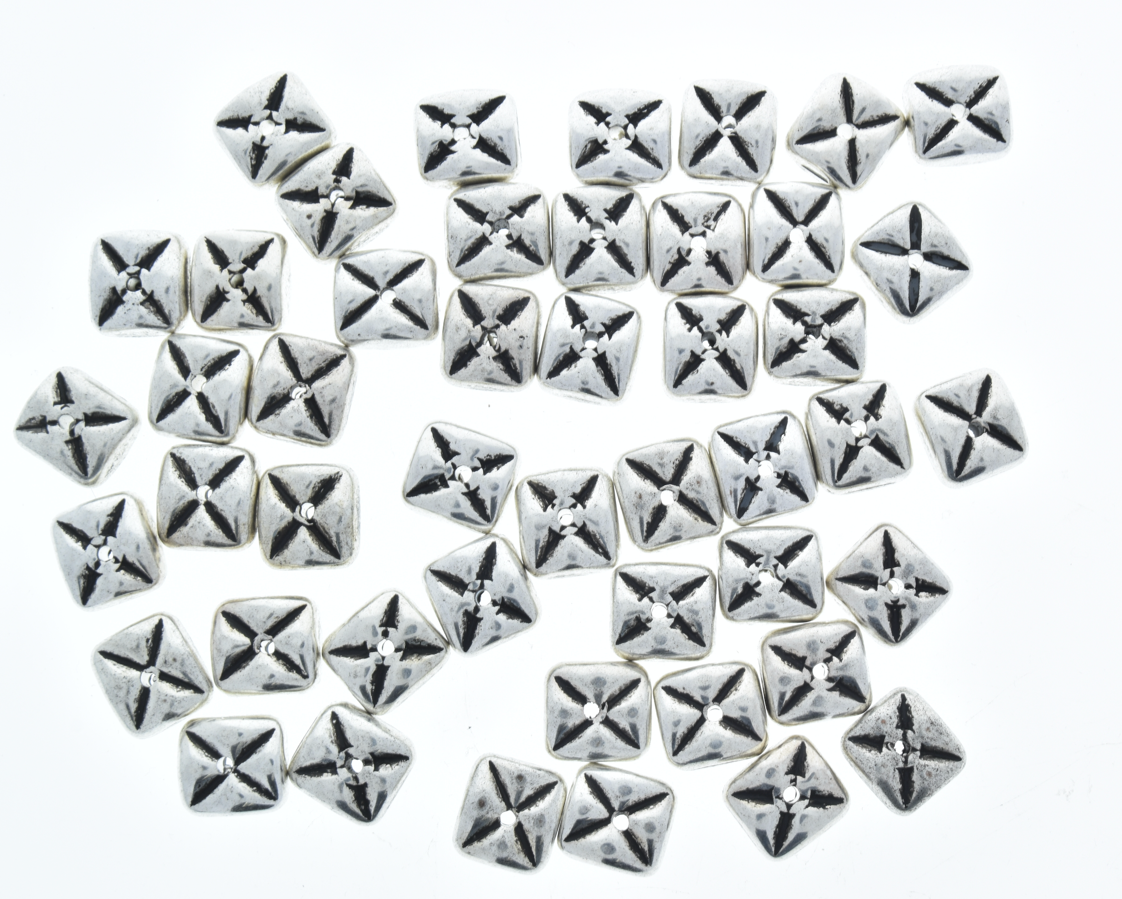 Spacer beads 12mm x 7mm Classic Silver Square Pillow Beads, 12in str