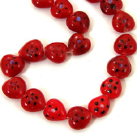 16mm Red Heart Indian Trader Beads, glass, 21 beads per 12 inch strand