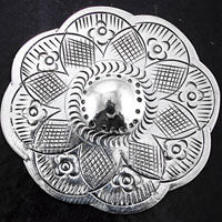 36mm Boho Etched Metal Silvertone Flower, pack of 3