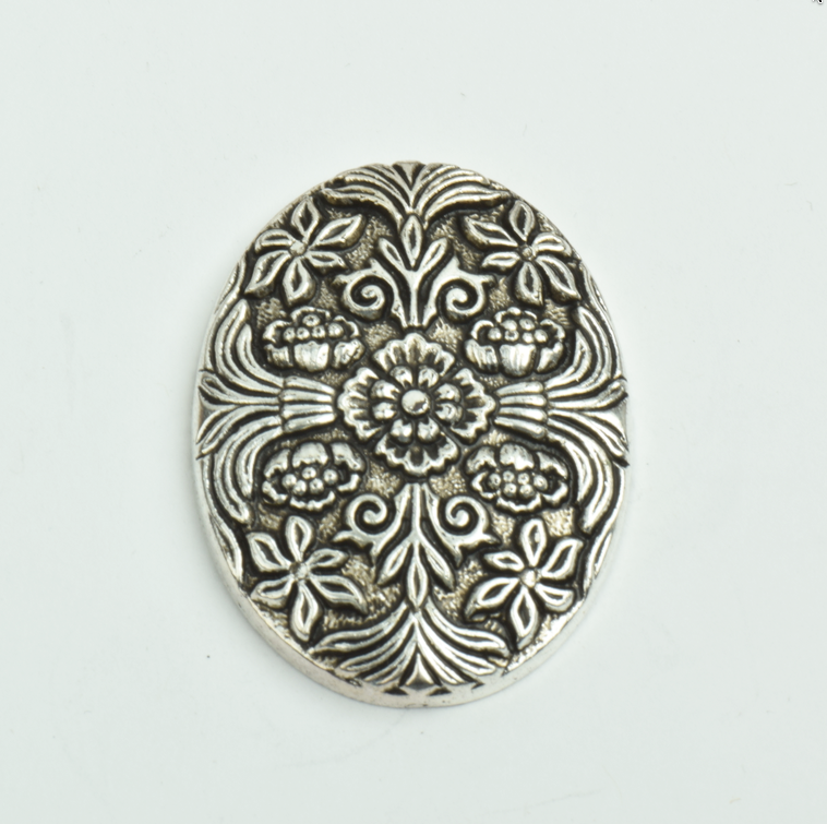 40x30mm Floral Cameo, Antique Silver Oval Flatback, each