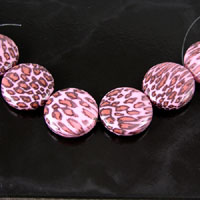 27x9mm Pink Leopard Print Round Disc Beads, 6in strand