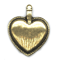 39mm Bordered Puffed Heart Pendant, Antiqued Gold, ea