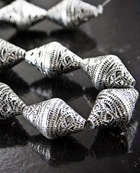 23x14 Antiqued Classic Silver Persian Bi-Cone Beads, 12in str