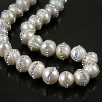 12mm Lt Champagne Freshwater Potato Pearl Beads w/Pav