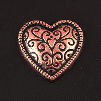 20mm Puff Concho Heart Flatback, Antiqued Copper, pk/6