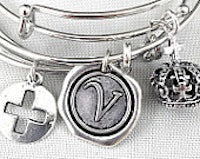Alphabet Wax Seal Charm Bangles, silver with pearl, each
