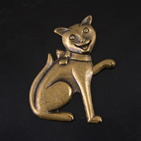55x35mm Playful Cat, Antique Gold Metal Stamping, pk/6