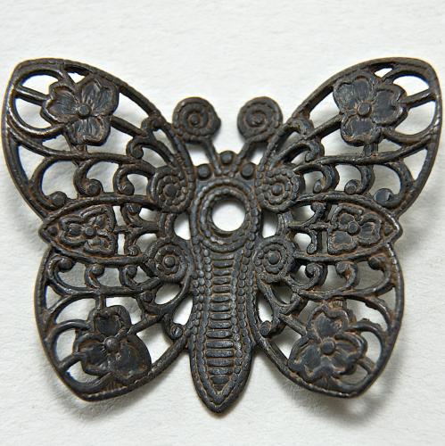 31mm New Butterfly Charm, filigree, rustic finish, 6 each