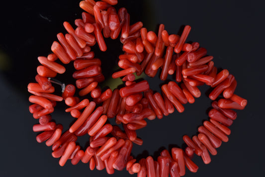 12x5mm Dogbone/Stick Red Coral Beads, 16in str