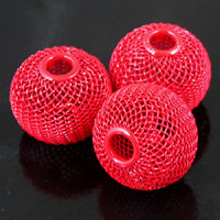 25mm Round Wire Mesh Beads, Red, pack of 5