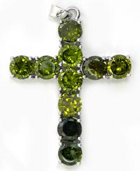 45x37mm CZ Cross Pendant, Olivine, ea