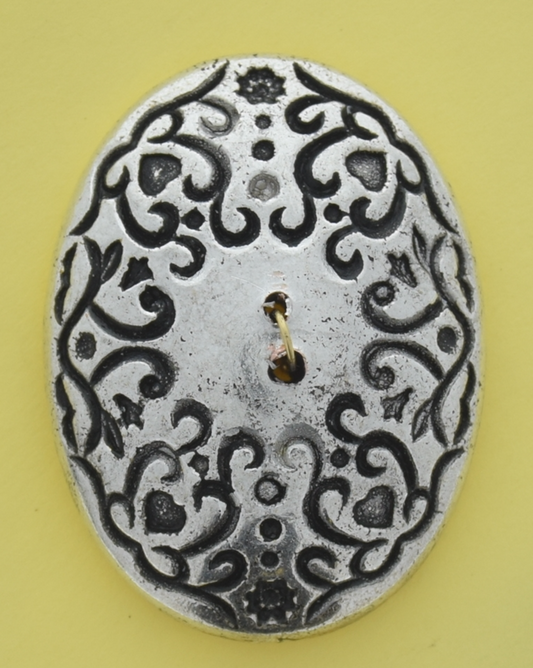 Button 41x31mm Baroque Oval Flatback, Antique Silver, ea
