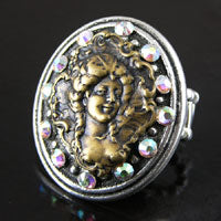 1.6" Antique Gold French Cameo, Swarovski Crystal Ring