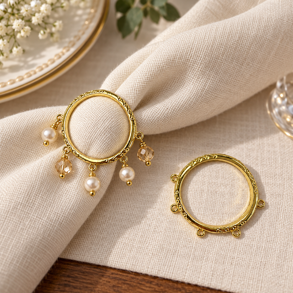 Gold Napkin Ring Findings with 5 Loops, Beaded Napkin Ring Blanks, DIY Wedding Table Décor, Jewelry Craft Supply