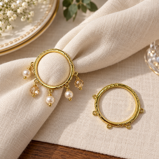 Gold Napkin Ring Findings with 5 Loops, Beaded Napkin Ring Blanks, DIY Wedding Table Décor, Jewelry Craft Supply