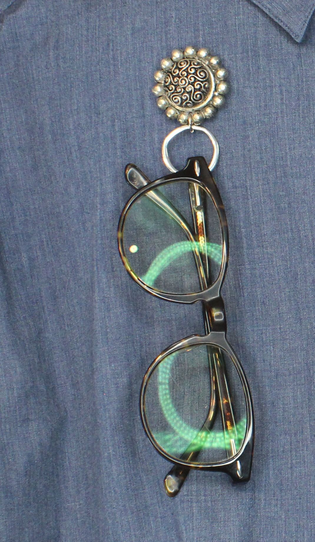 33mm Antique Scroll Eyeglass Holder, Antique Silver or Antique Gold, made in USA, each