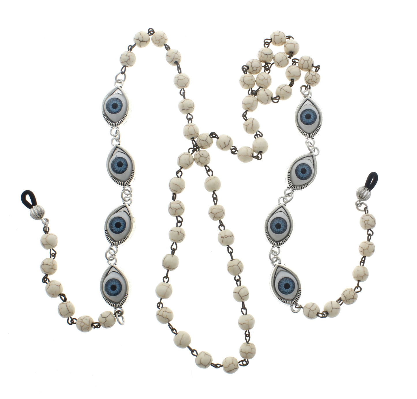 Blue Eye & White Rosary Beads Eye Glass Chain, made in USA, each