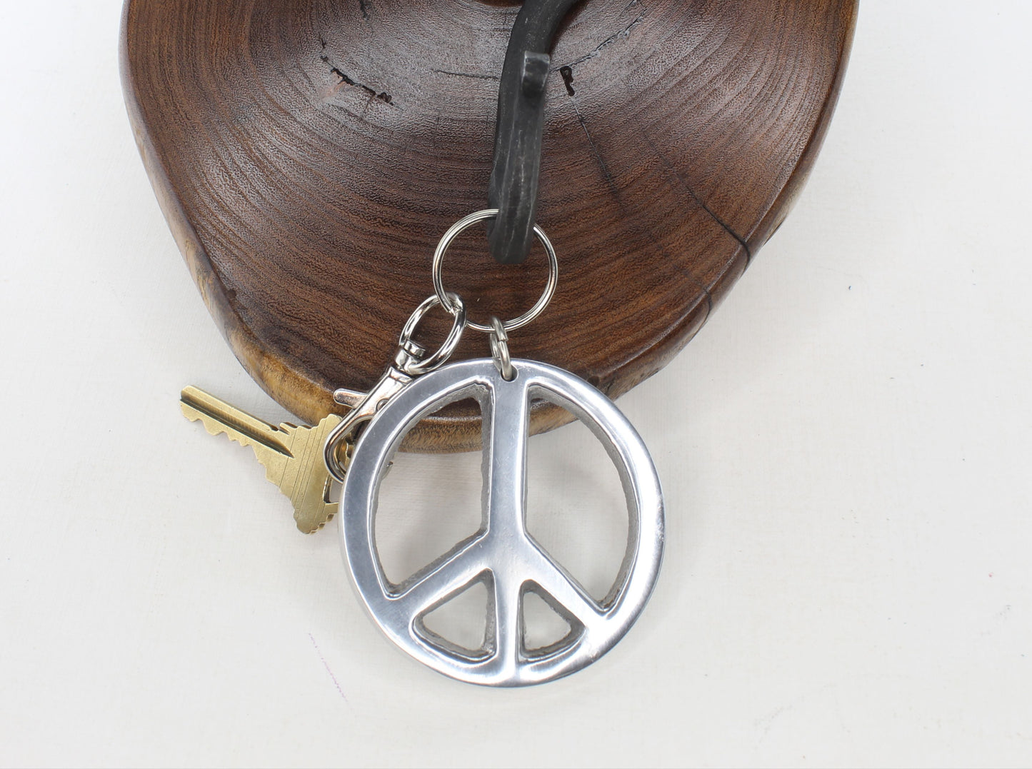 62mm Polished Silver Peace Sign Charm Keychain, Purse Pull, Zipper Pull, made in USA, each