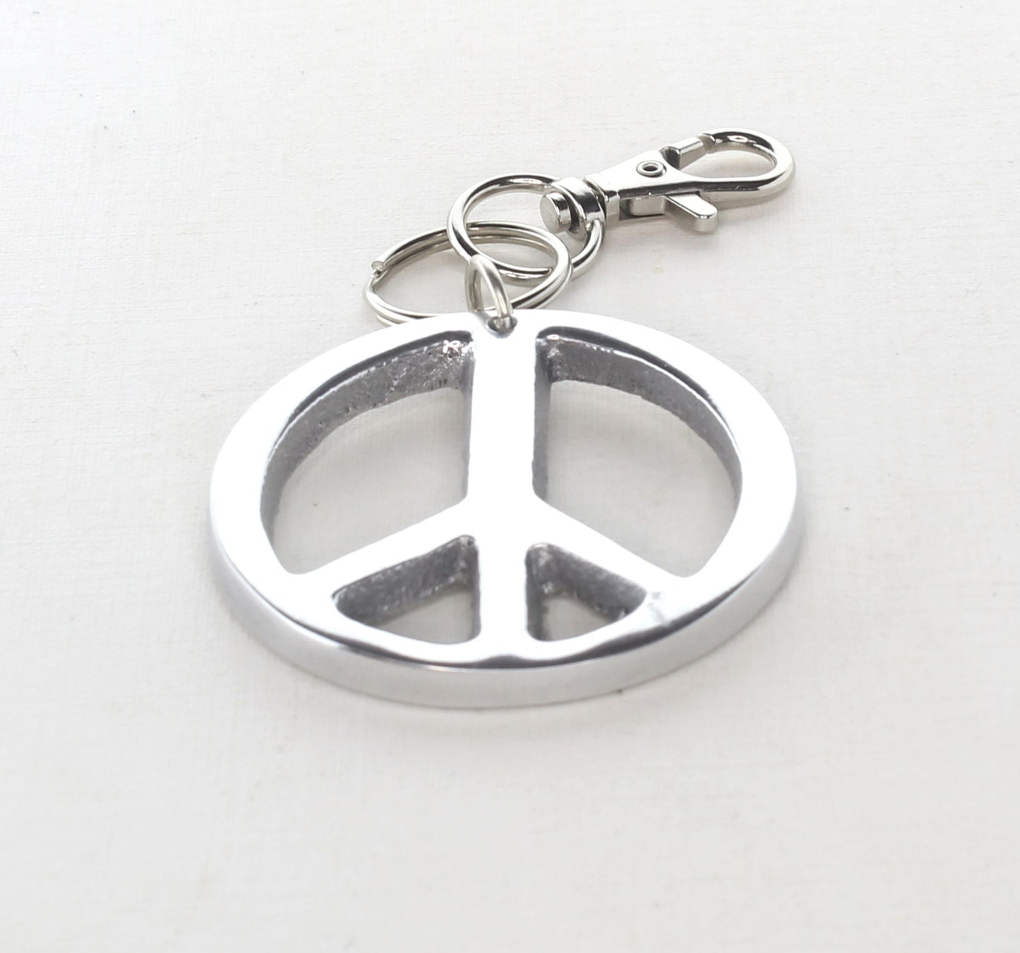 62mm Polished Silver Peace Sign Charm Keychain, Purse Pull, Zipper Pull, made in USA, each