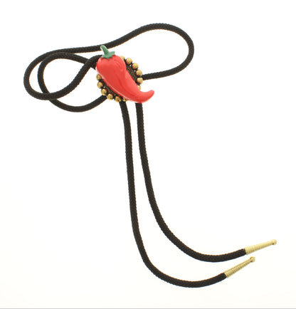 52mm x 34mm Red Hot Chili Pepper Bolo Tie, classic silver or antique gold, made in USA, each