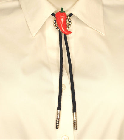 52mm x 34mm Red Hot Chili Pepper Bolo Tie, classic silver or antique gold, made in USA, each