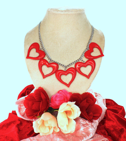 50mm x 52mm Red Open-Heart Statement Necklace, 20" chain, made in USA, each