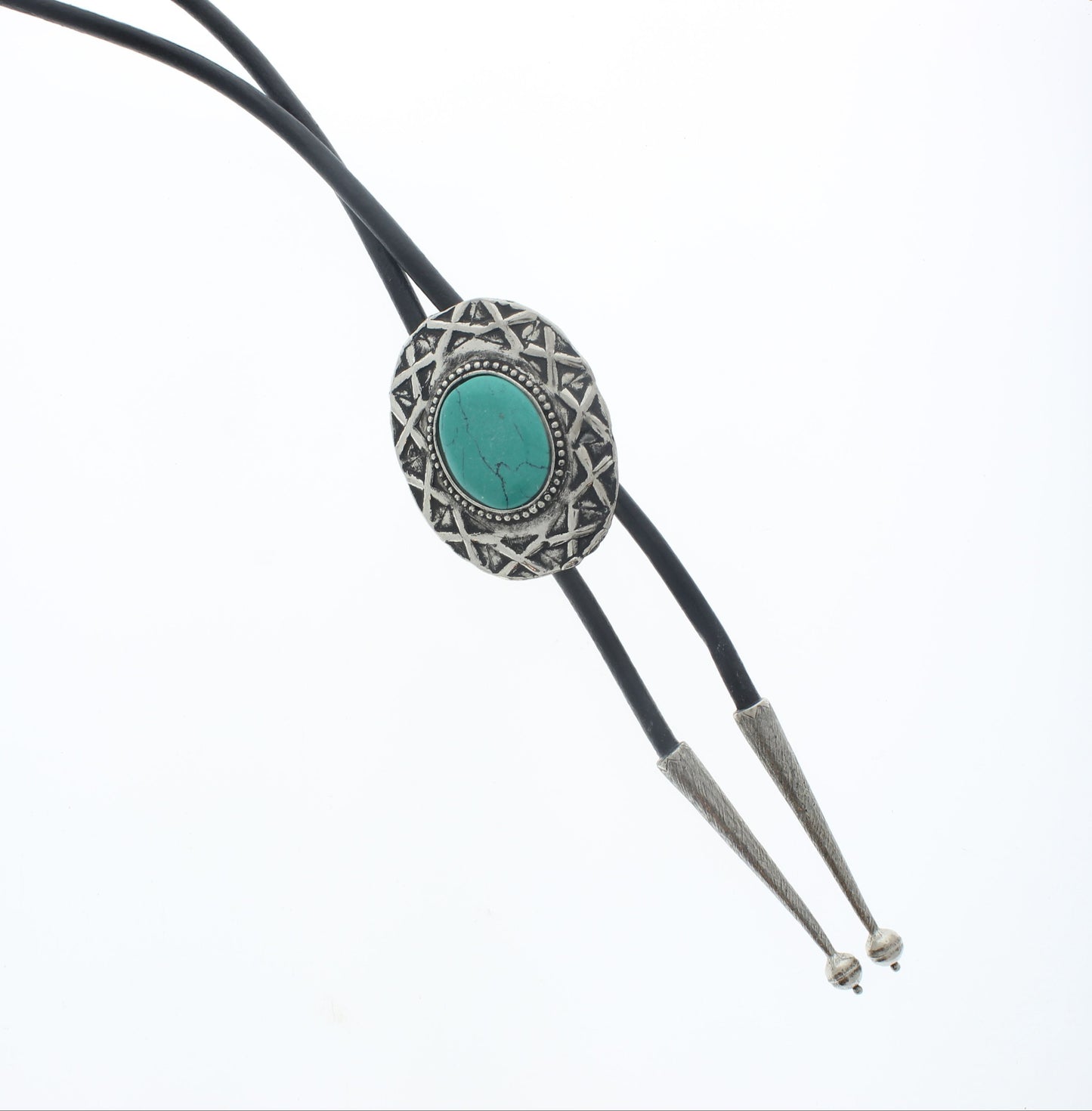 Silver Oval Turquoise Stone Bolo Tie, Black or Brown Cord