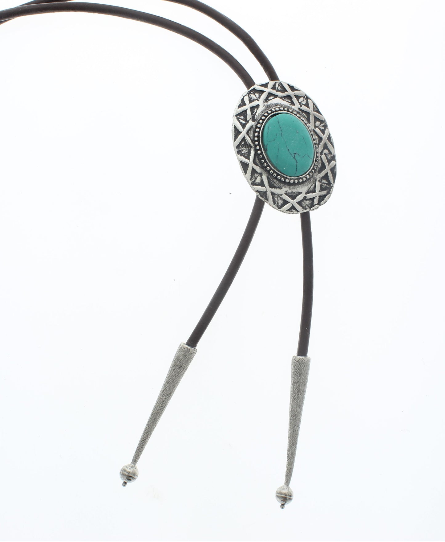 Silver Oval Turquoise Stone Bolo Tie, Black or Brown Cord