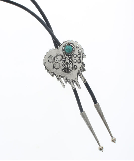 Silver Honey Bee Heart Bolo, Black or Brown Cord, each