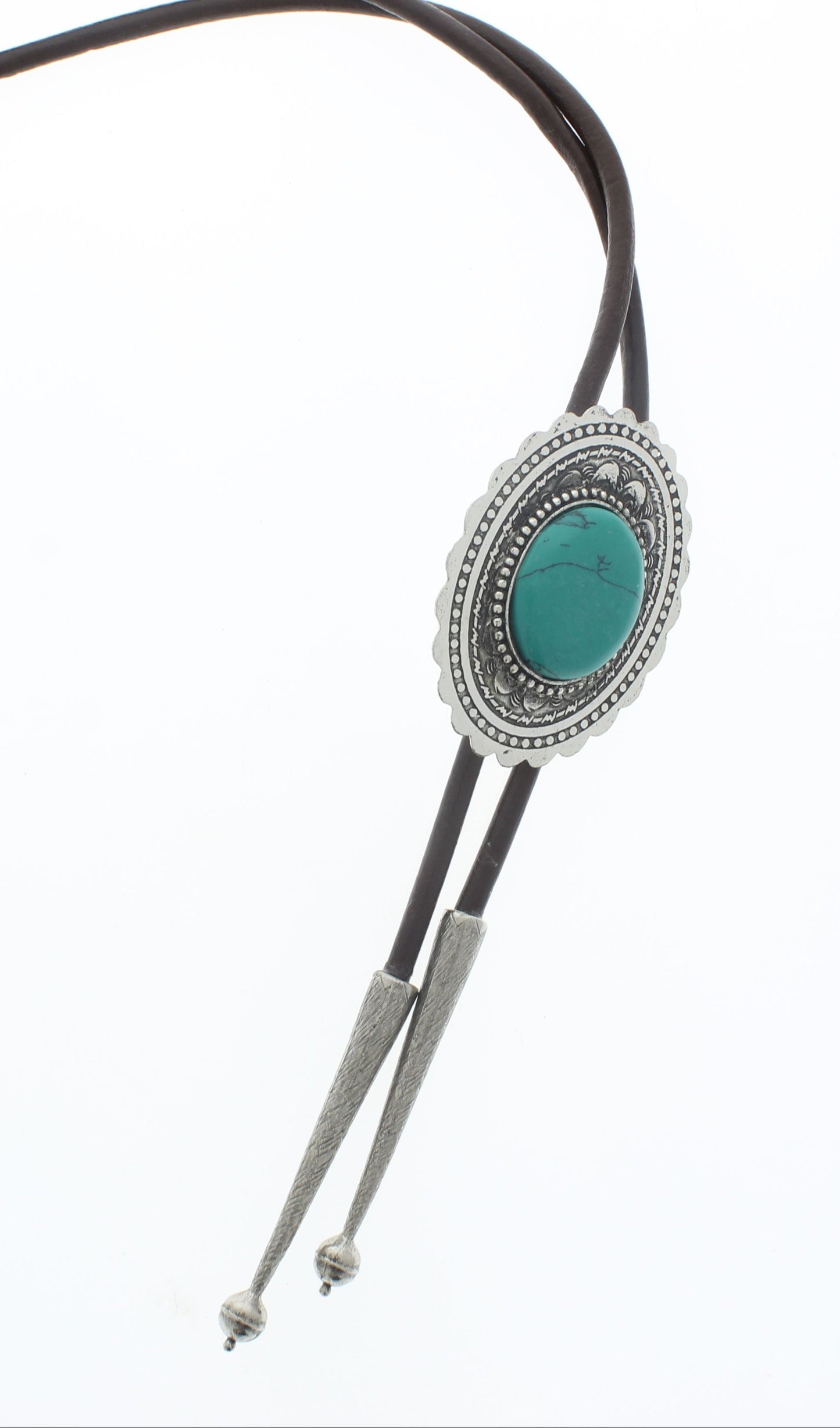 Silver Navajo Bolo Tie w/Turquoise Stone, Black, Brown cord