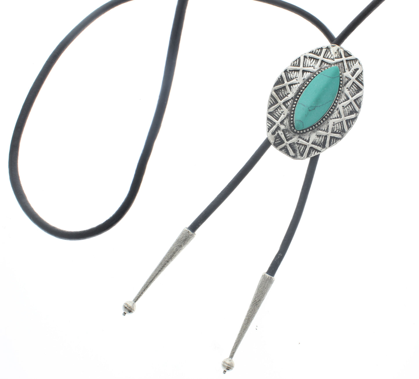 Turquoise Native American Style Bolo Tie, Black, Brown Cord, each