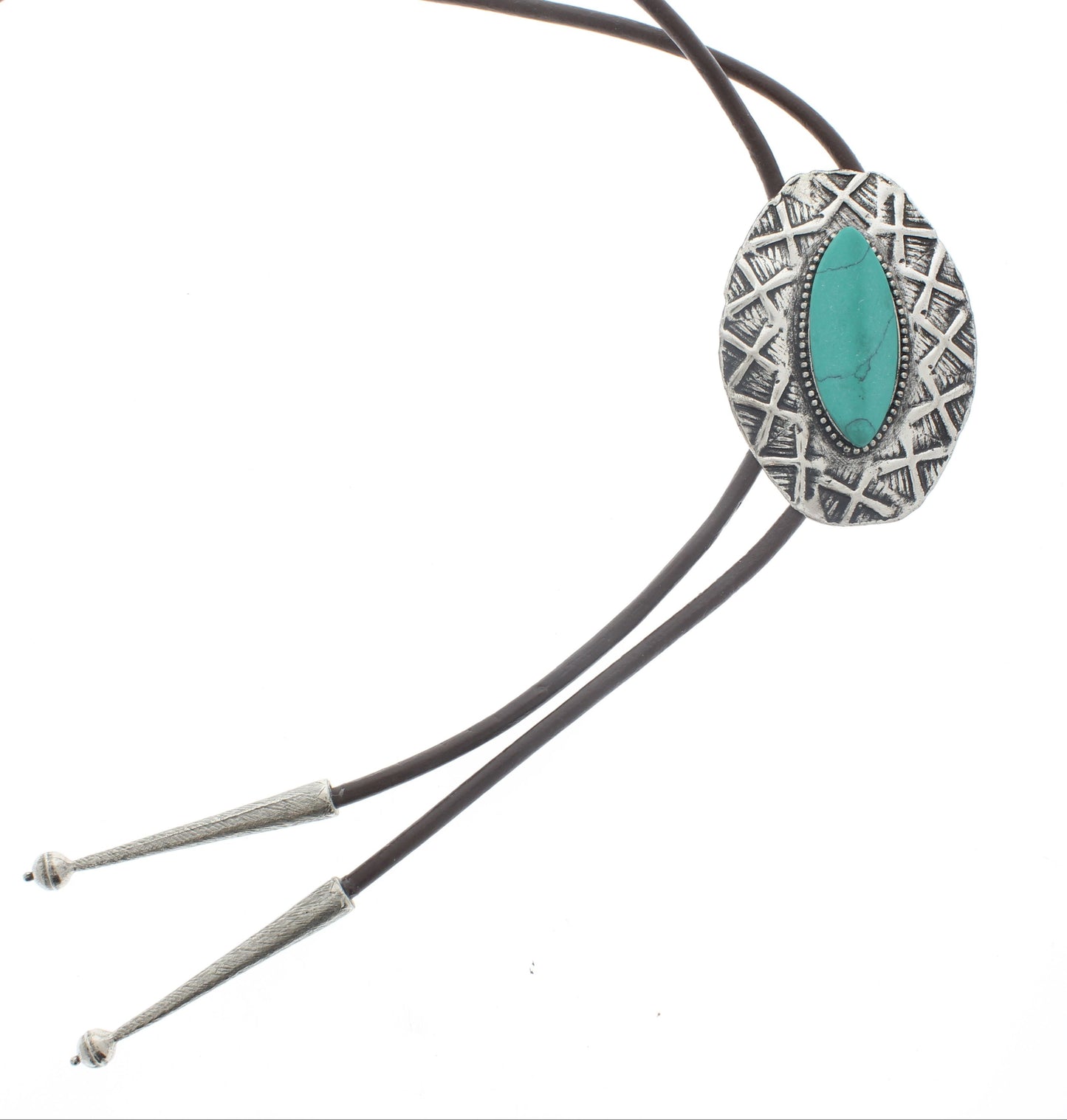 Turquoise Native American Style Bolo Tie, Black, Brown Cord, each