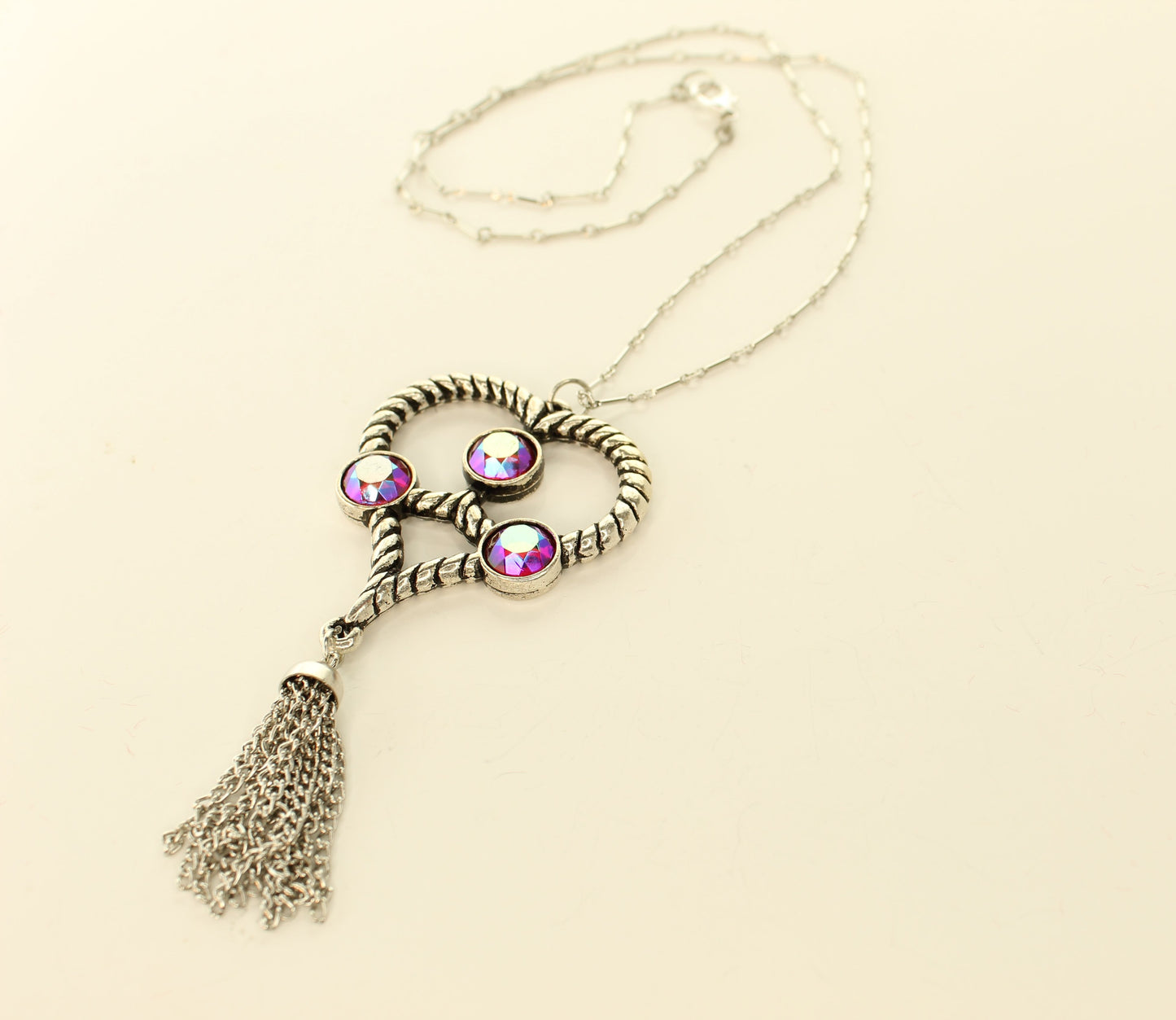 57mm x 47mm Radiant Heart Tassel Necklace, made in USA, each