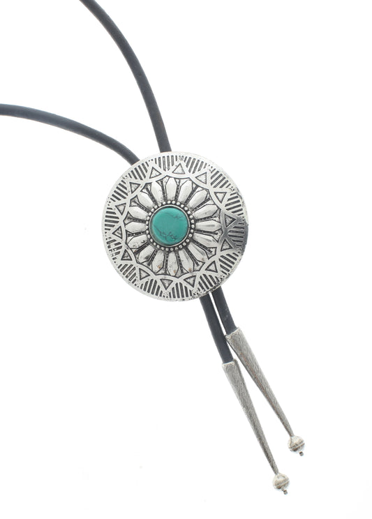 Silver Navajo Turquoise Bolo Tie, Black or Brown Cord, each