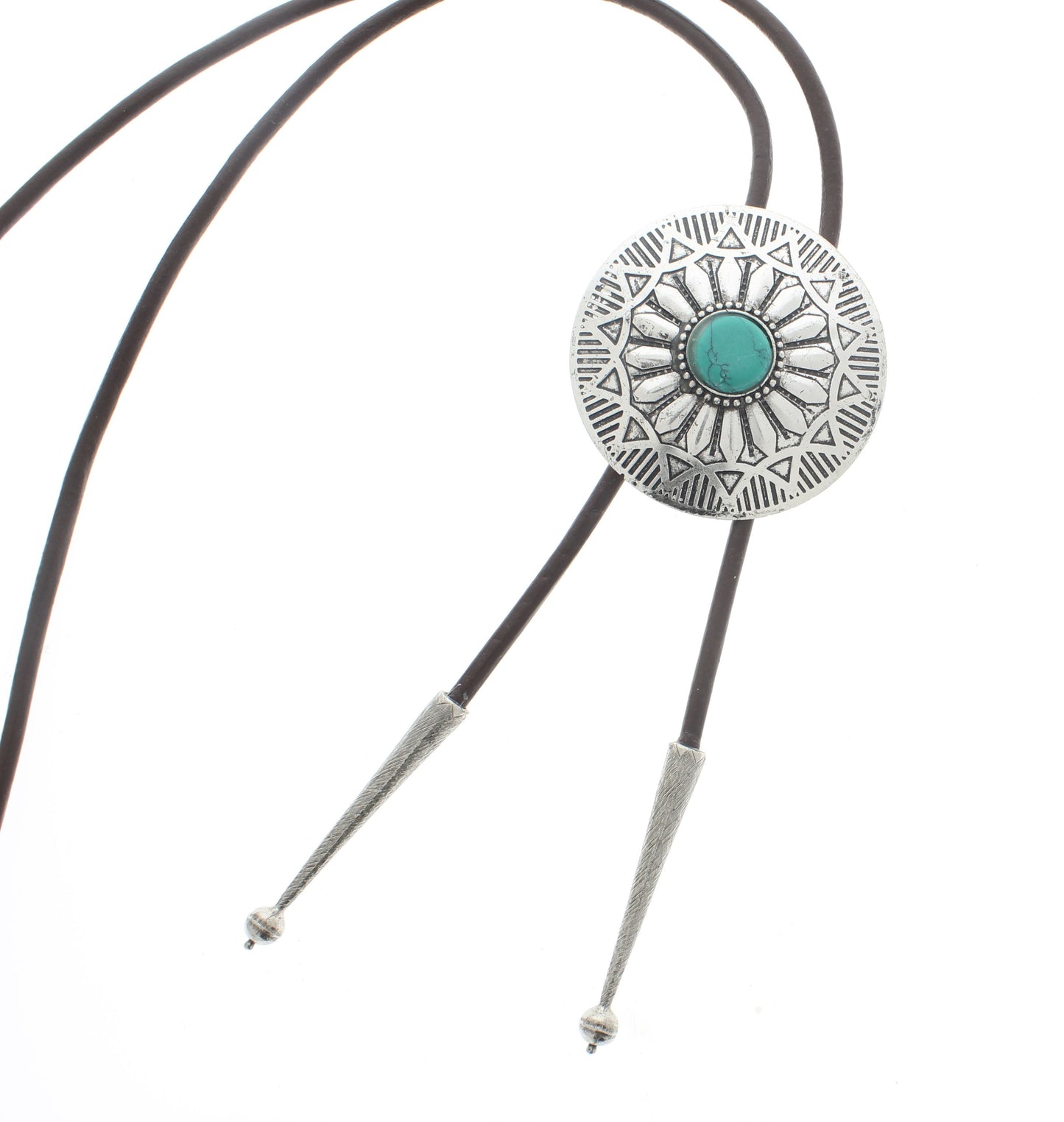 Silver Navajo Turquoise Bolo Tie, Black or Brown Cord, each