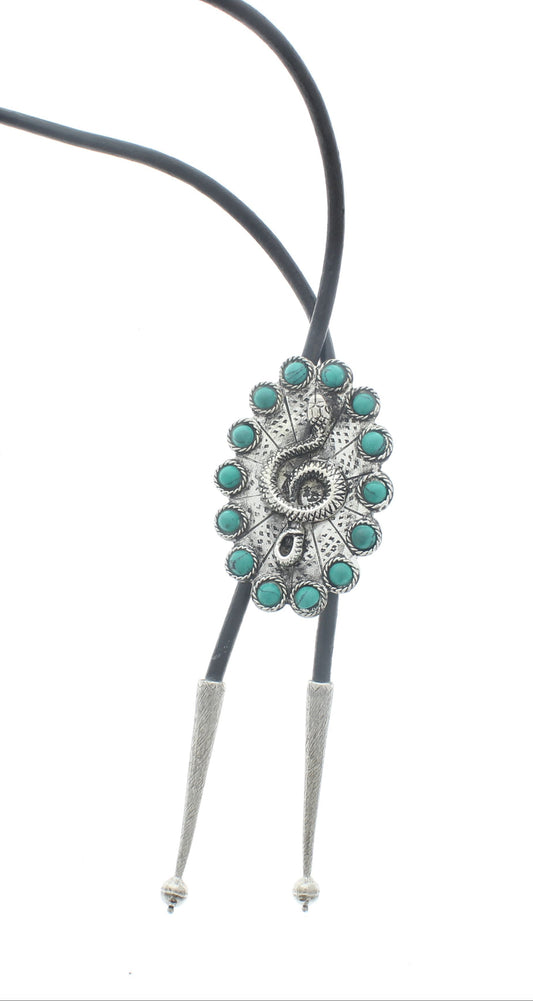 Snake Turquoise Bolo Tie, Black or Brown Cord, each